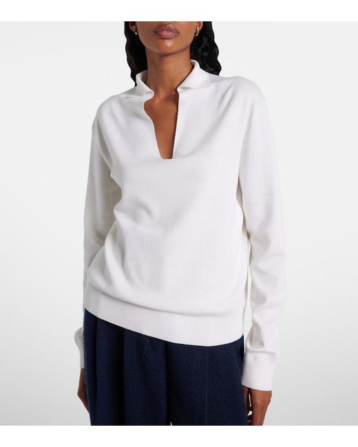Loro Piana White Silk And Cotton Polo Sweater