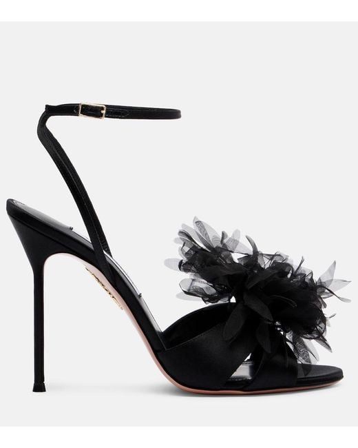 Aquazzura Black Poeme 105 Satin Slingback Sandals