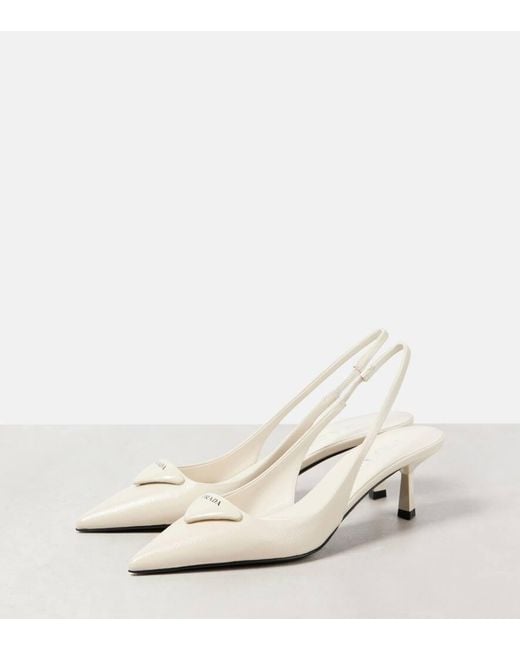 Prada White 35Mm Leather Slingback Pumps