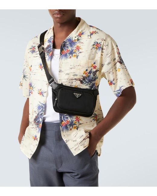 Prada Black Re-Nylon Leather-Trimmed Belt Bag for men