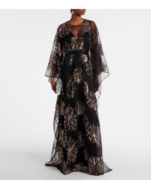 ‎Taller Marmo Black Gran Soleil Embellished Tulle Kaftan