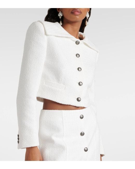 Alessandra Rich White Cropped Checked Tweed Jacket