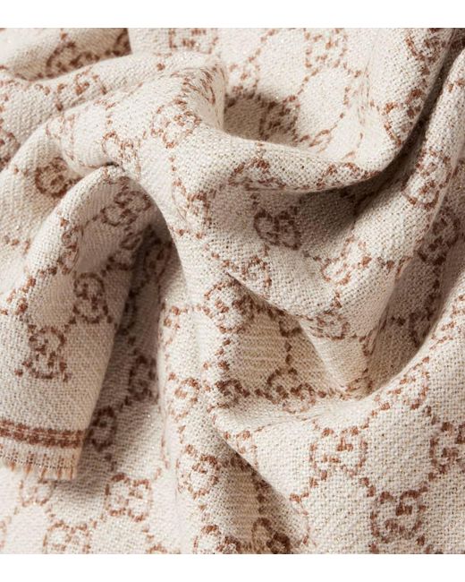 Gucci Natural Gg Wool-Blend Jacquard Scarf