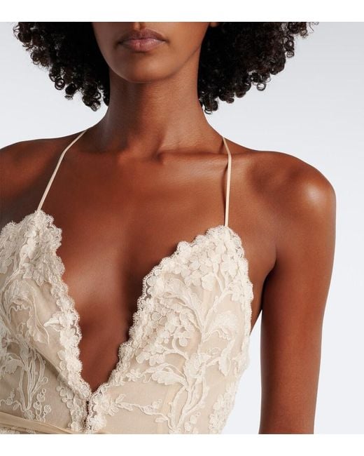 Fendi White Silk Chiffon And Lace Maxi Dress