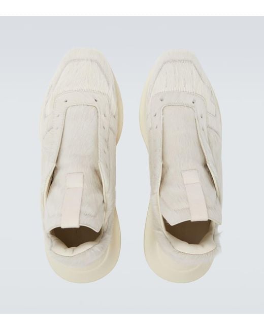 Rick Owens White Calf Hair Sneakers for men