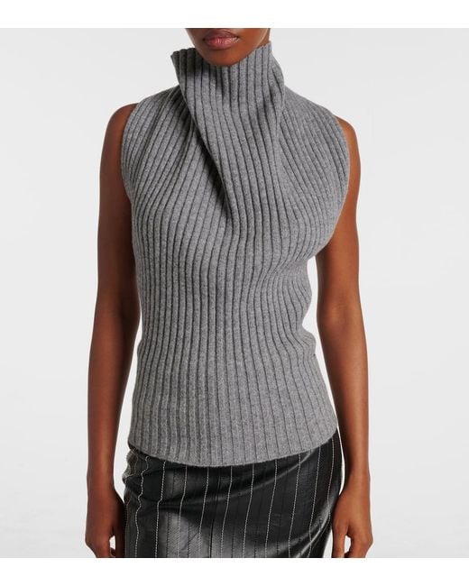 Victoria Beckham Gray Top Aus Rippstrick