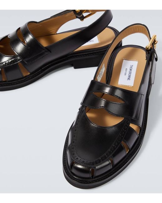 Thom Browne Black Cutout Leather Flats for men