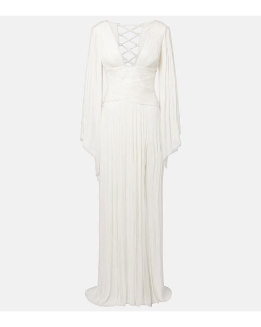 Maria Lucia Hohan White Alana B Plisse Silk Maxi Dress