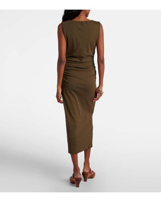 Veronica Beard Green Charissa Ruched Cotton-Blend Midi Dress