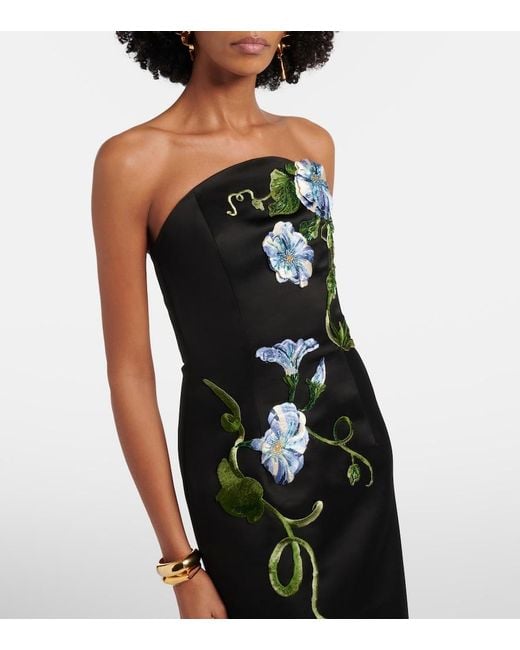 LEO LIN Black Floral-Applique Halterneck Gown