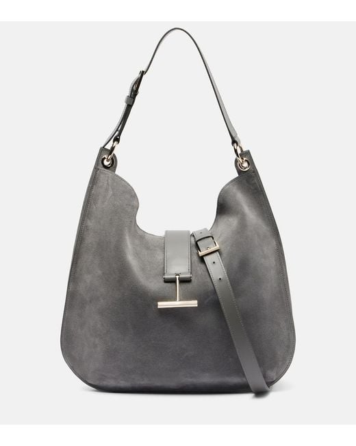 Tom Ford Gray Tara Large Suede Crossbody Bag