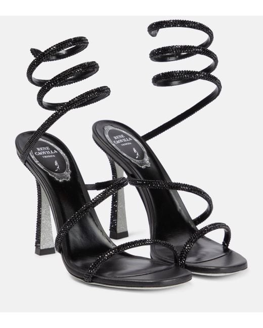 Rene Caovilla Black Cleo Embellished Leather Sandals