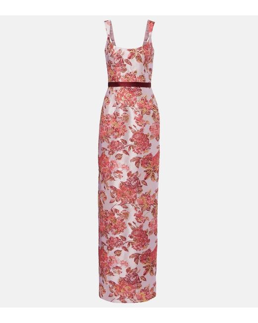 Markarian Red Robin Floral Brocade Gown