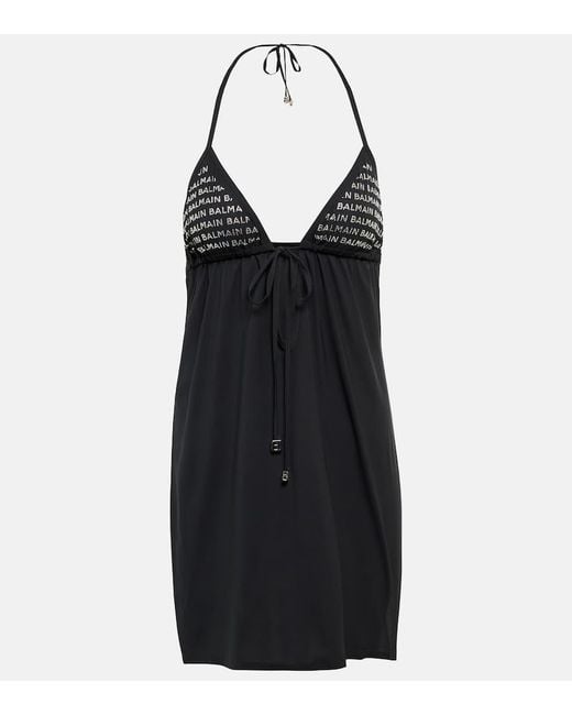 Balmain Black Embellished Halterneck Minidress