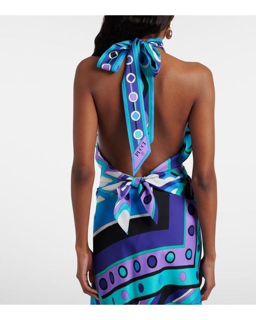 Emilio Pucci Blue Vivara Silk Twill Halterneck Top
