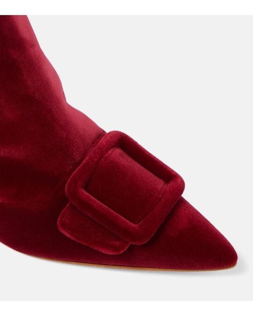 Manolo Blahnik Red Baylow Velvet Ankle Boots