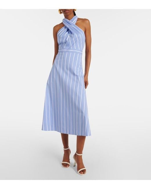 Veronica Beard Blue Baylee Striped Poplin Midi Dress