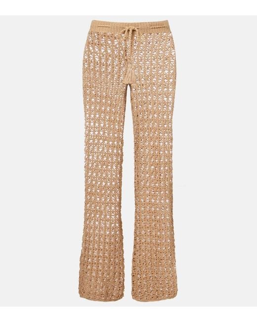 Anna Kosturova Natural Crochet Cotton Wide-Leg Pants