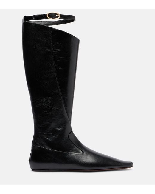 Tory Burch Black Twisted Leather Knee-High Boots