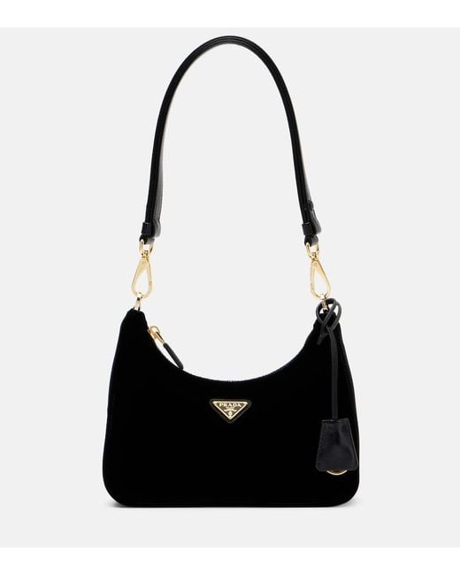 Prada Black Re-Edition Mini Velvet Shoulder Bag
