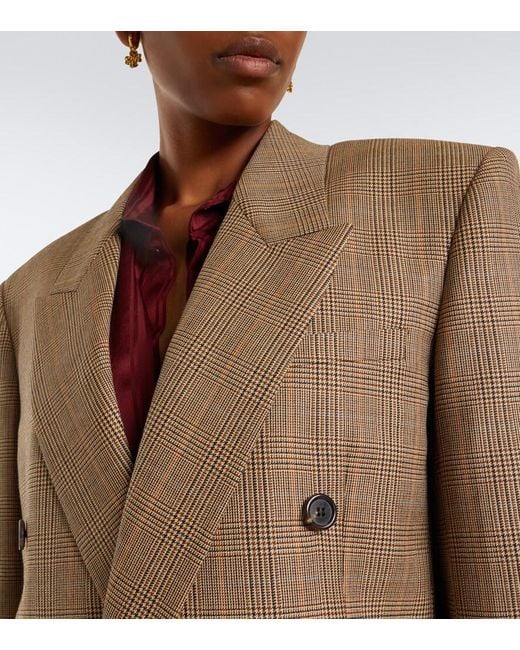 Saint Laurent Green Double-Breasted Prince Of Wales Wool Blazer
