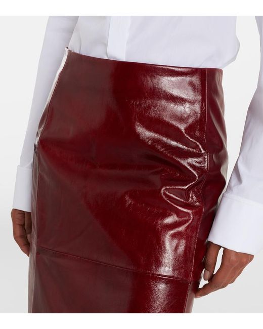 Sportmax Red Leather Pencil Skirt