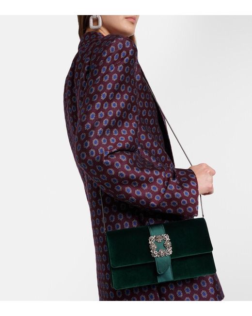 Manolo Blahnik Green Capri Embellished Velvet Clutch