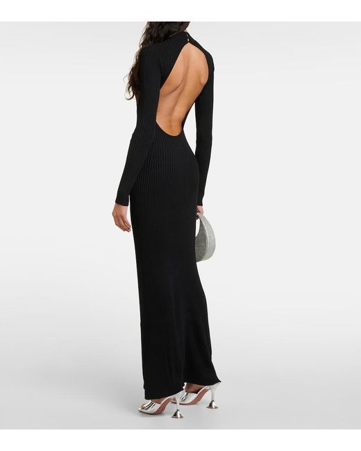 Staud Black Palmira Ribbed-Knit Maxi Dress