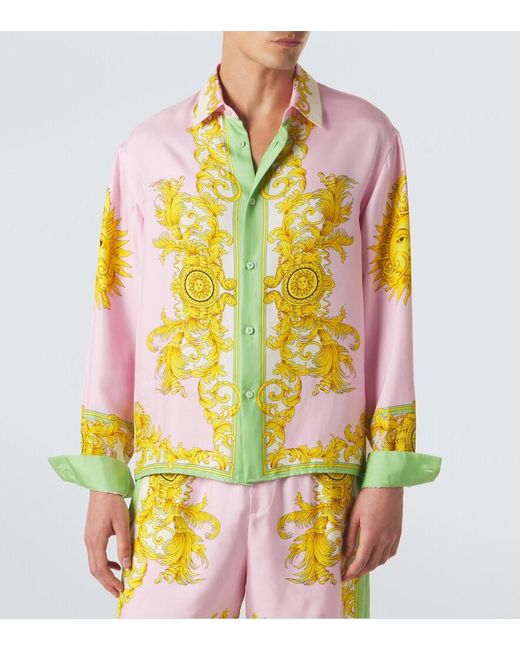 Versace Yellow Printed Silk Shirt for men