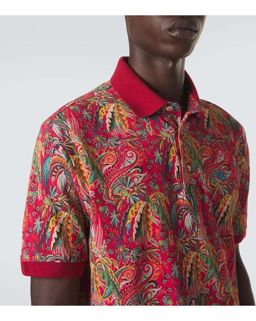 Etro Red Paisley Cotton Pique Polo Shirt for men