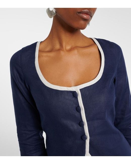 Faithfull The Brand Blue Molly Linen Blazer