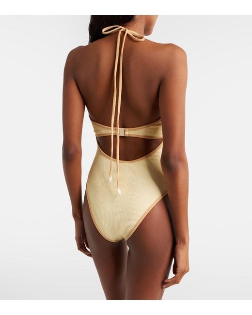 Johanna Ortiz Natural Cutout Halterneck Swimsuit