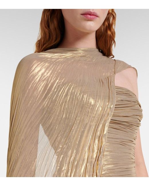Marmar Halim Natural Pleated Caped Gown