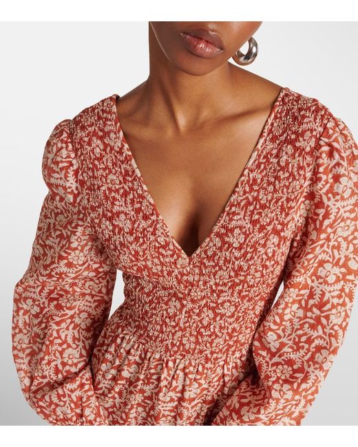 Rixo Orange Brooke Floral Cotton And Silk Midi Dress