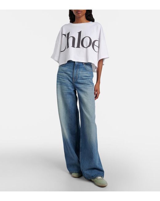 Chloé White Kick Leather-Trimmed Sneakers