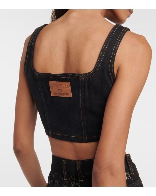 MARINE SERRE Black Regenerated Cropped Denim Bustier