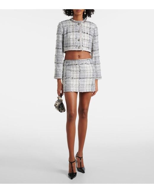 Dolce & Gabbana Metallic Checked Low-Rise Lame Tweed Miniskirt