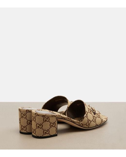 Gucci Brown Horsebit Gg Canvas Mules