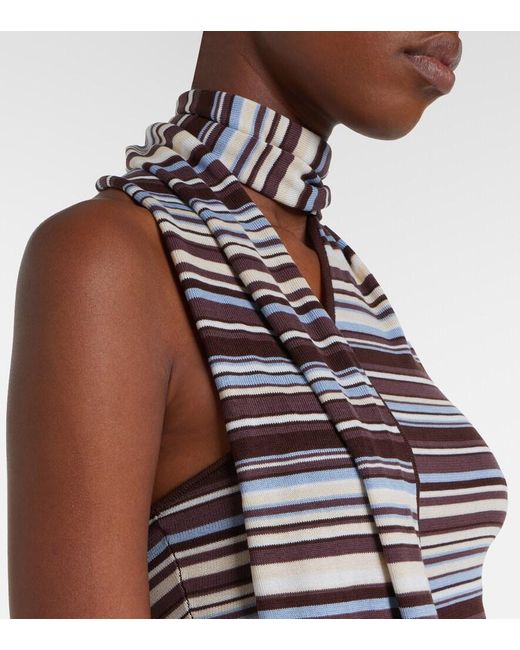 AYA MUSE Multicolor Knitted Scarf-Detail Striped Minidress