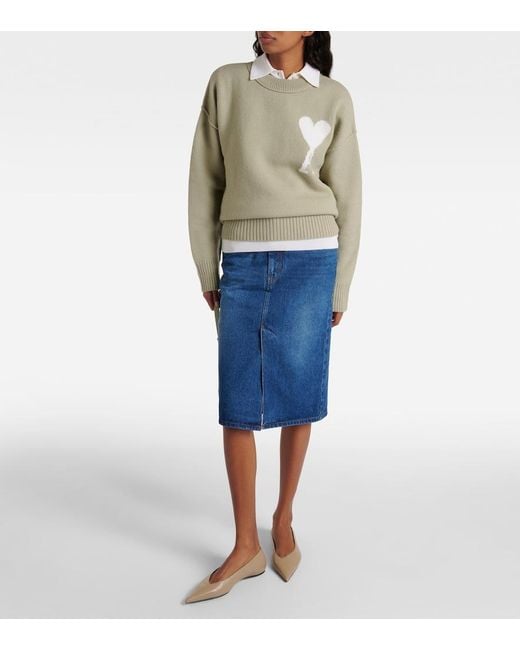 AMI Blue Denim Pencil Skirt