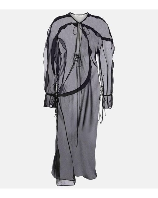 Christopher Esber Gray Ruffled Silk Midi Dress
