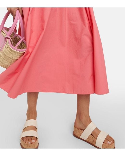 Roksanda Pink Esti Gathered Pleated Cotton-Poplin Midi Dress