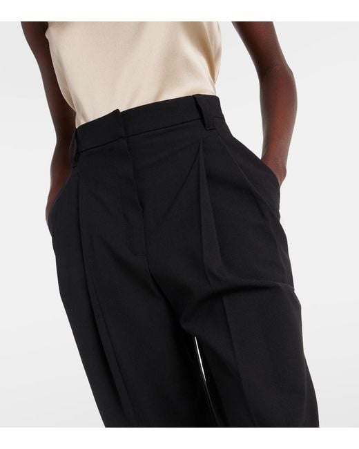 Brunello Cucinelli Black Wool-Blend Wide-Leg Pants