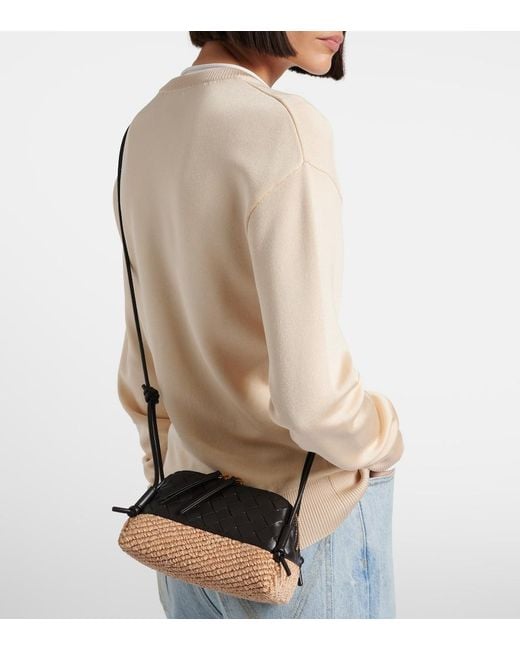 Bottega Veneta Black Concert Leather And Raffia Shoulder Bag