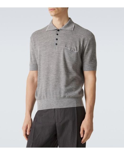 Giorgio Armani Gray Cashmere And Silk Polo Shirt for men