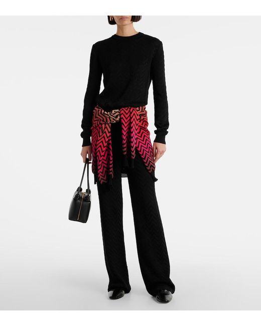 Missoni Blue High-Rise Cotton-Blend Wide-Leg Pants
