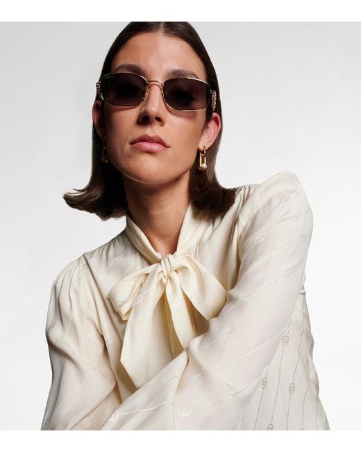 Gucci Gray Bamboo Crystal-Embellished Rectangular Sunglasses