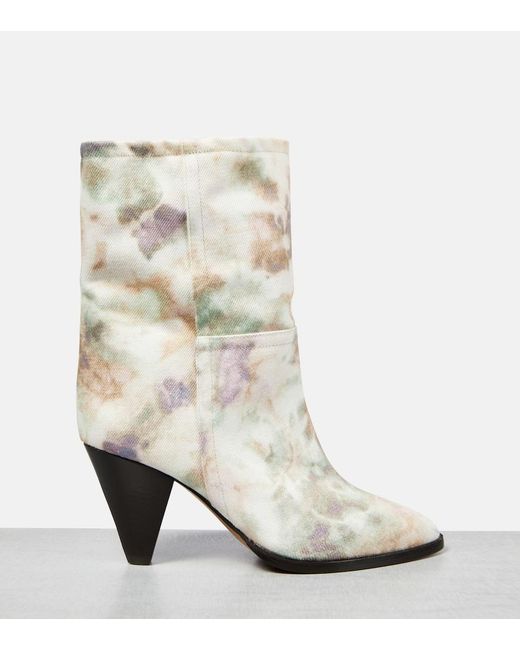 Isabel Marant Natural Rouxa Printed Canvas Ankle Boots