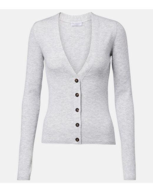 Brunello Cucinelli Blue Ribbed-Knit Cardigan