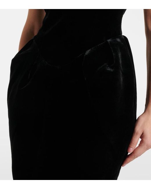 Rasario Black Velvet Midi Dress